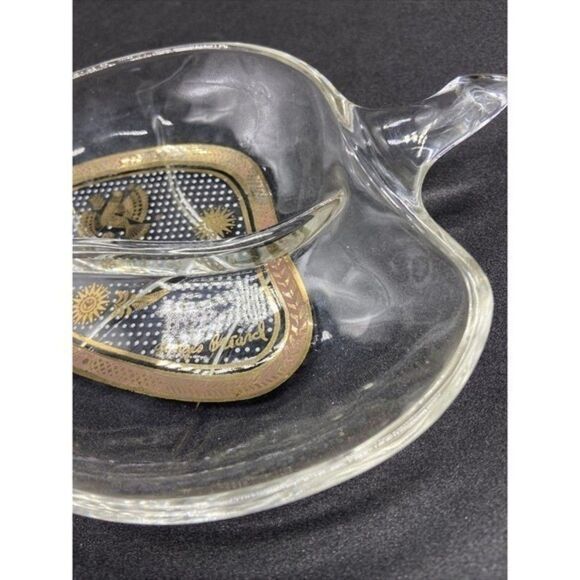 Vintage Georges Briard‎ leaf Shaped Glass Relish Dish With Gold Designs MCM - Picture 7 of 12